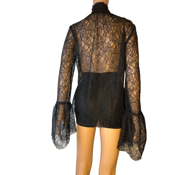 ZARA Black Lace Bohemian Sheer Long Sleeve Top Size Extra Large - Picture 2 of 4